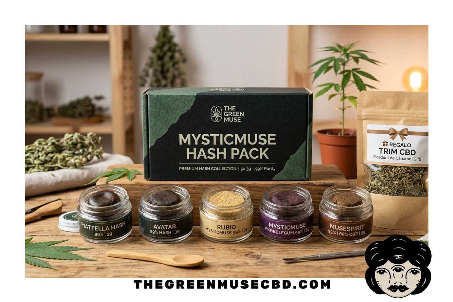 PACK 5 HASH MYSTICMUSE 3G con regalo de trim picadura de cañamo incluida. envio gratuito. 